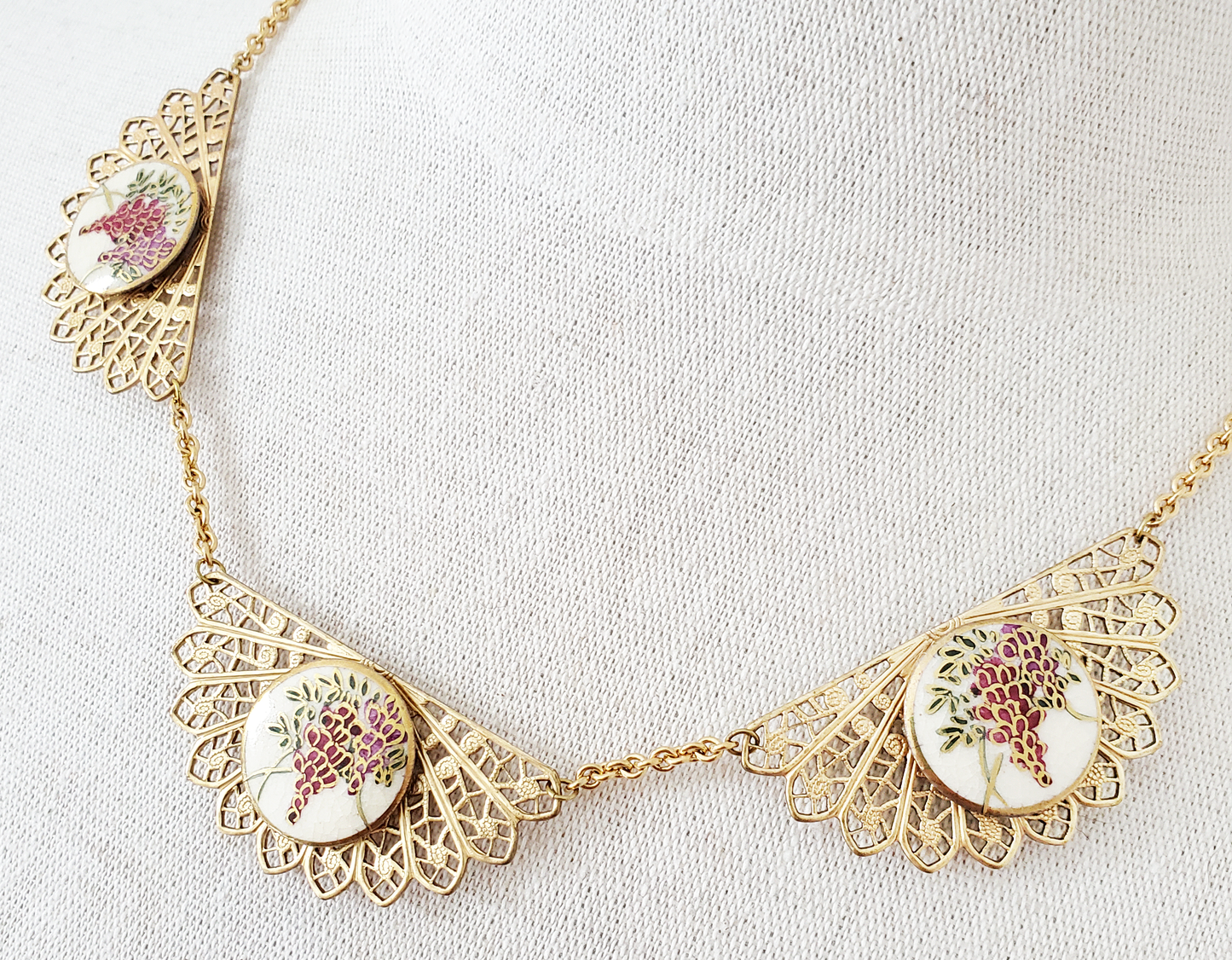 Wisteria Satsuma Button and Filigree Necklace