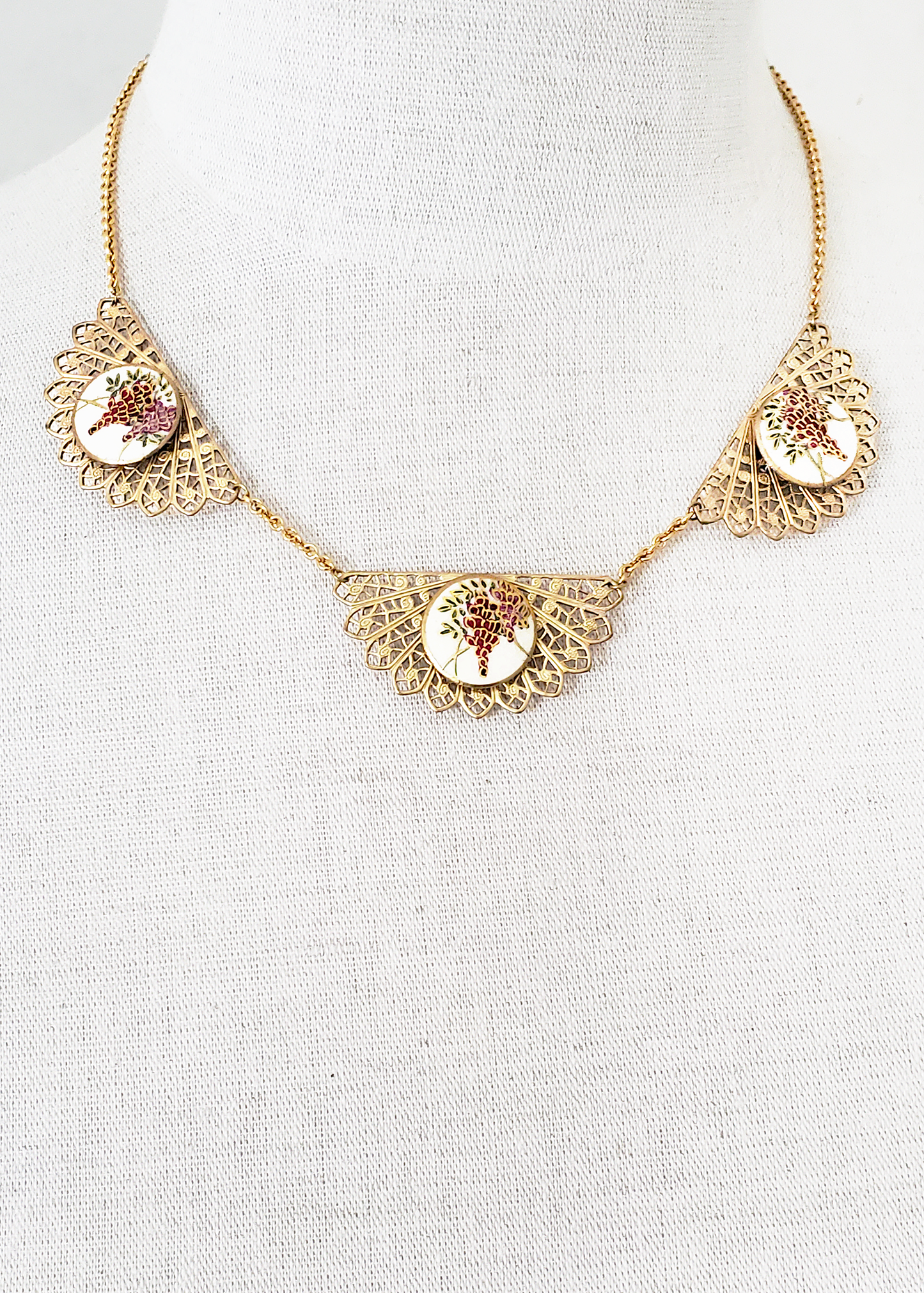 Wisteria Satsuma Button and Filigree Necklace