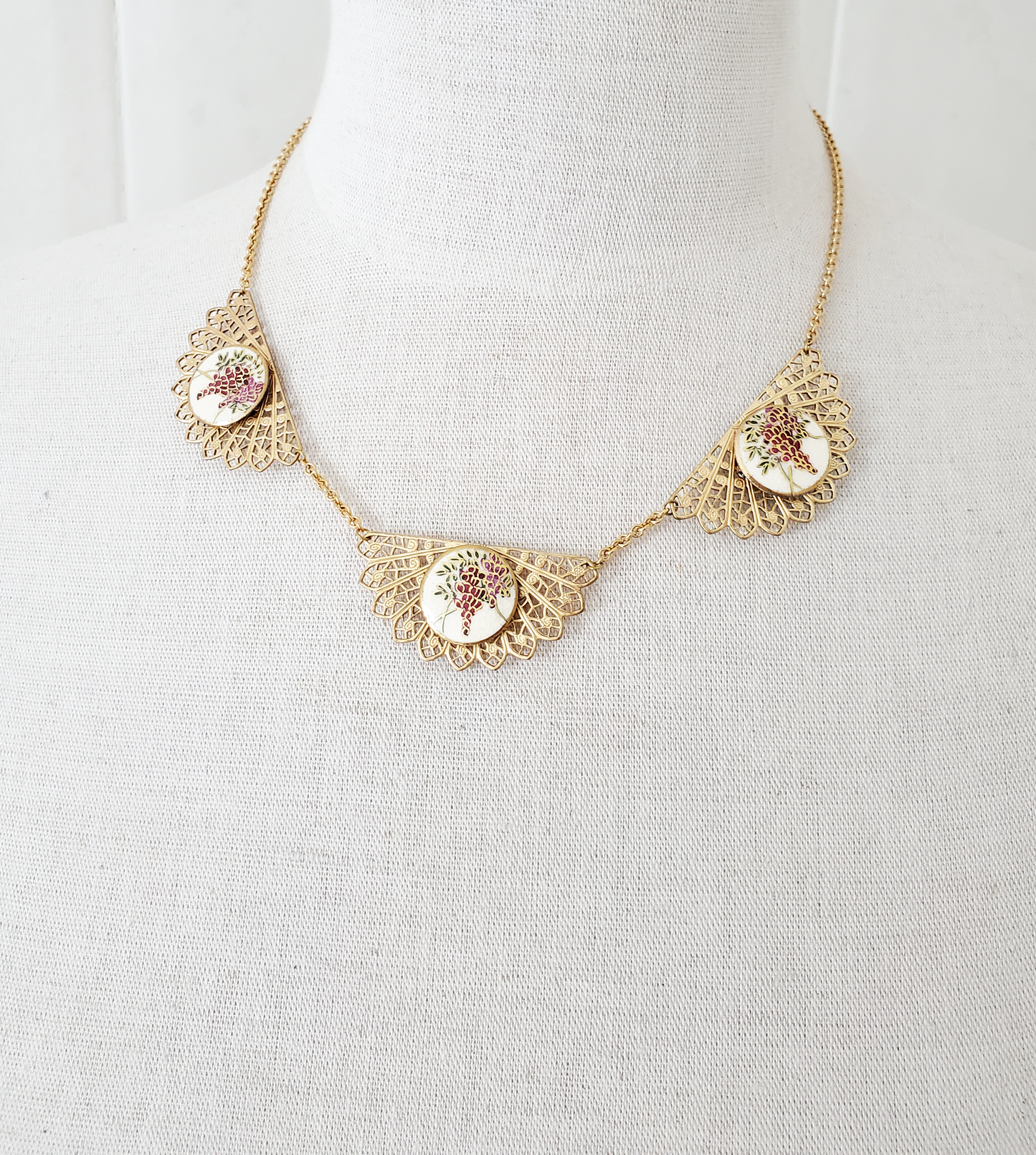 Wisteria Satsuma Button and Filigree Necklace
