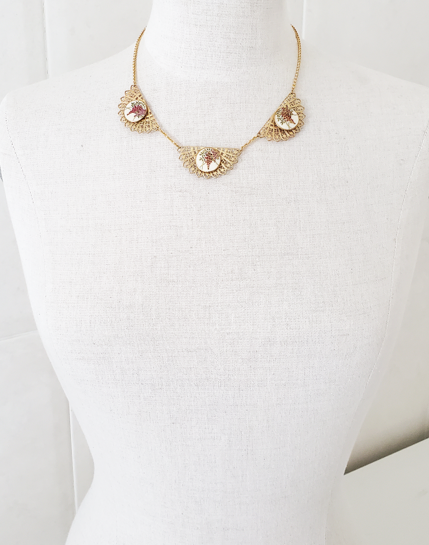 Wisteria Satsuma Button and Filigree Necklace
