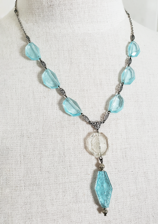 Antique Aqua Bead Drop Necklace