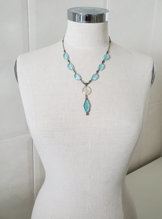 Antique Aqua Bead Drop Necklace