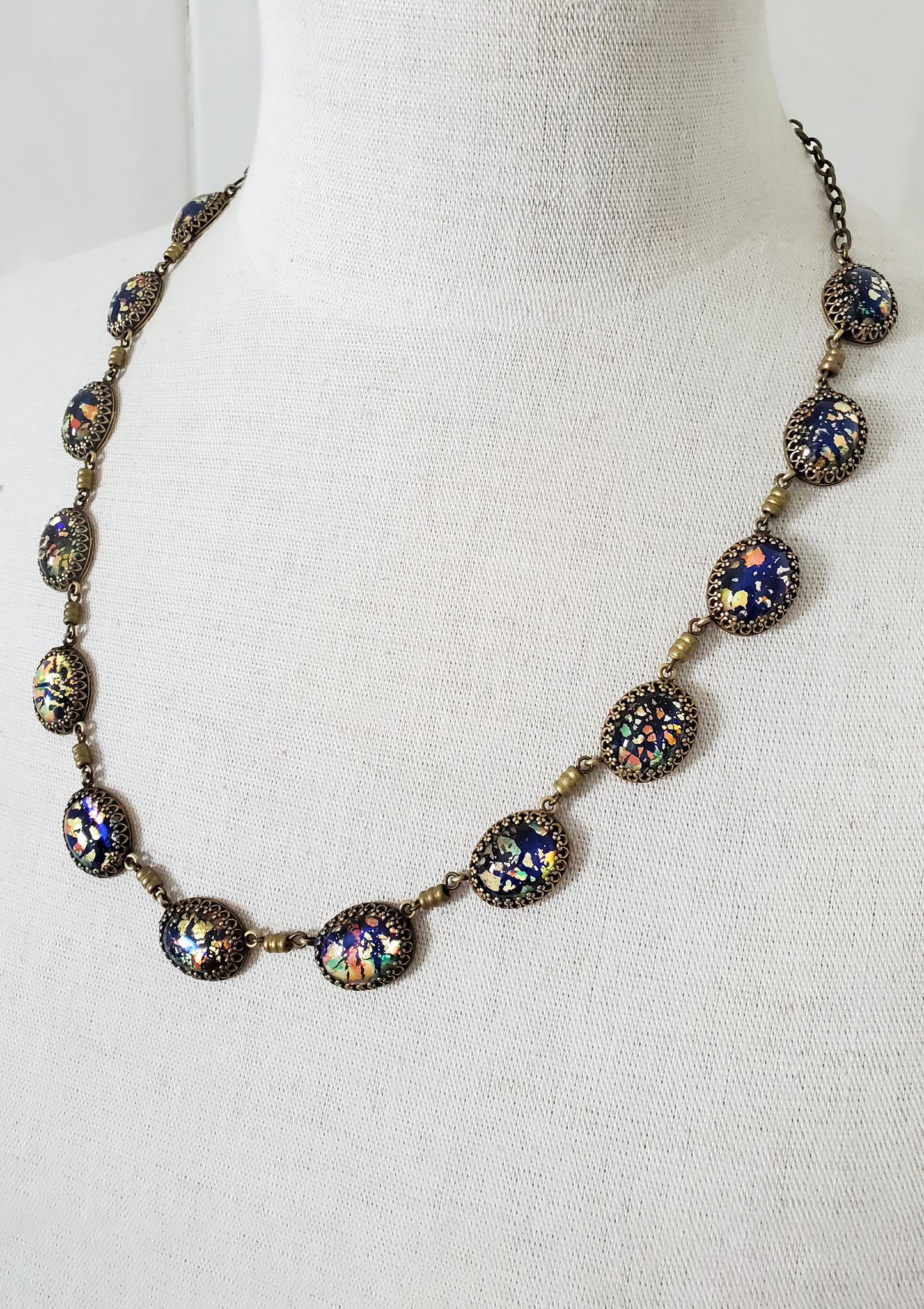 Czech Glass Black Fire Opal Crown Necklace