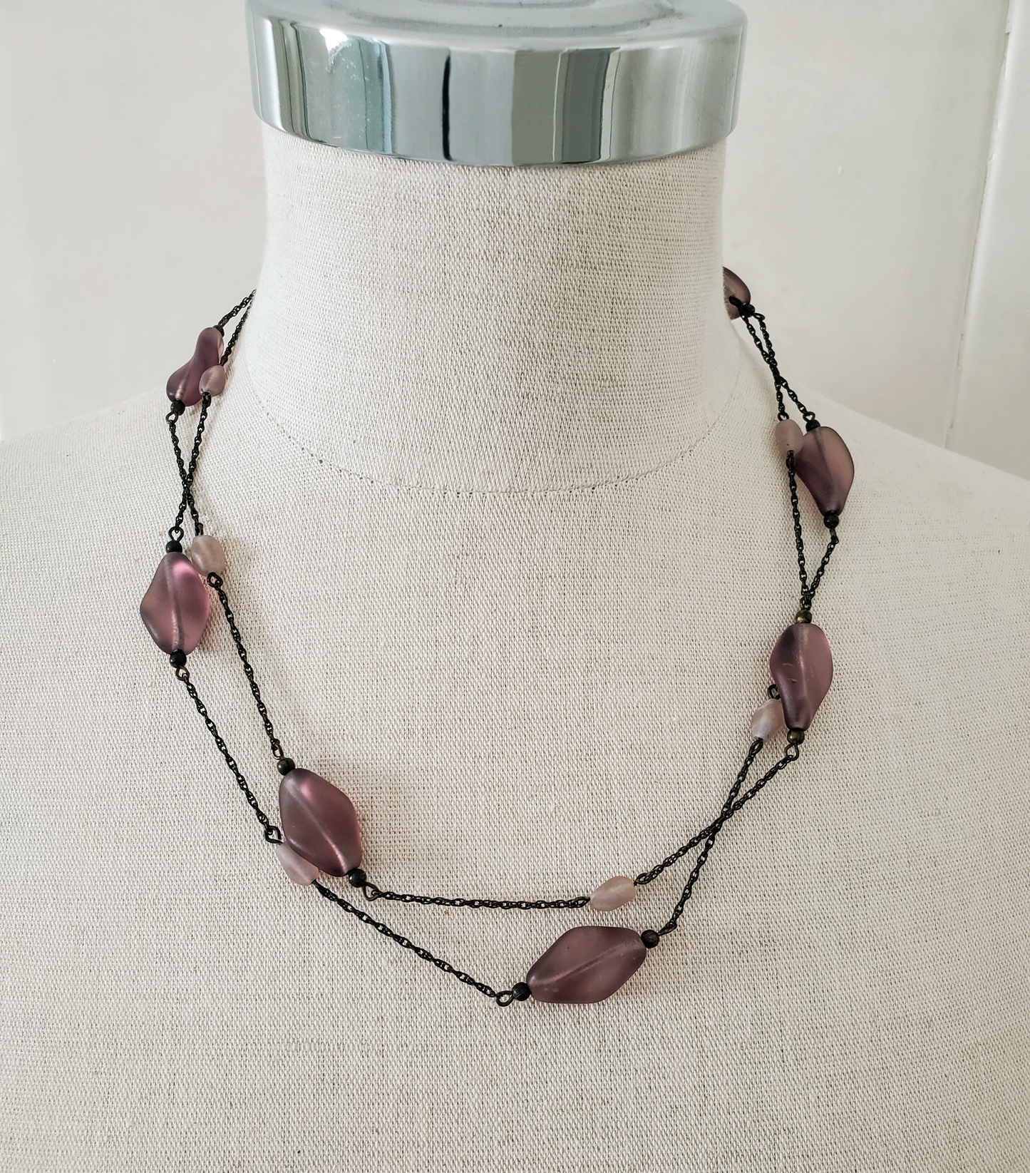 Frosted Matte Purple Twist Station Necklace