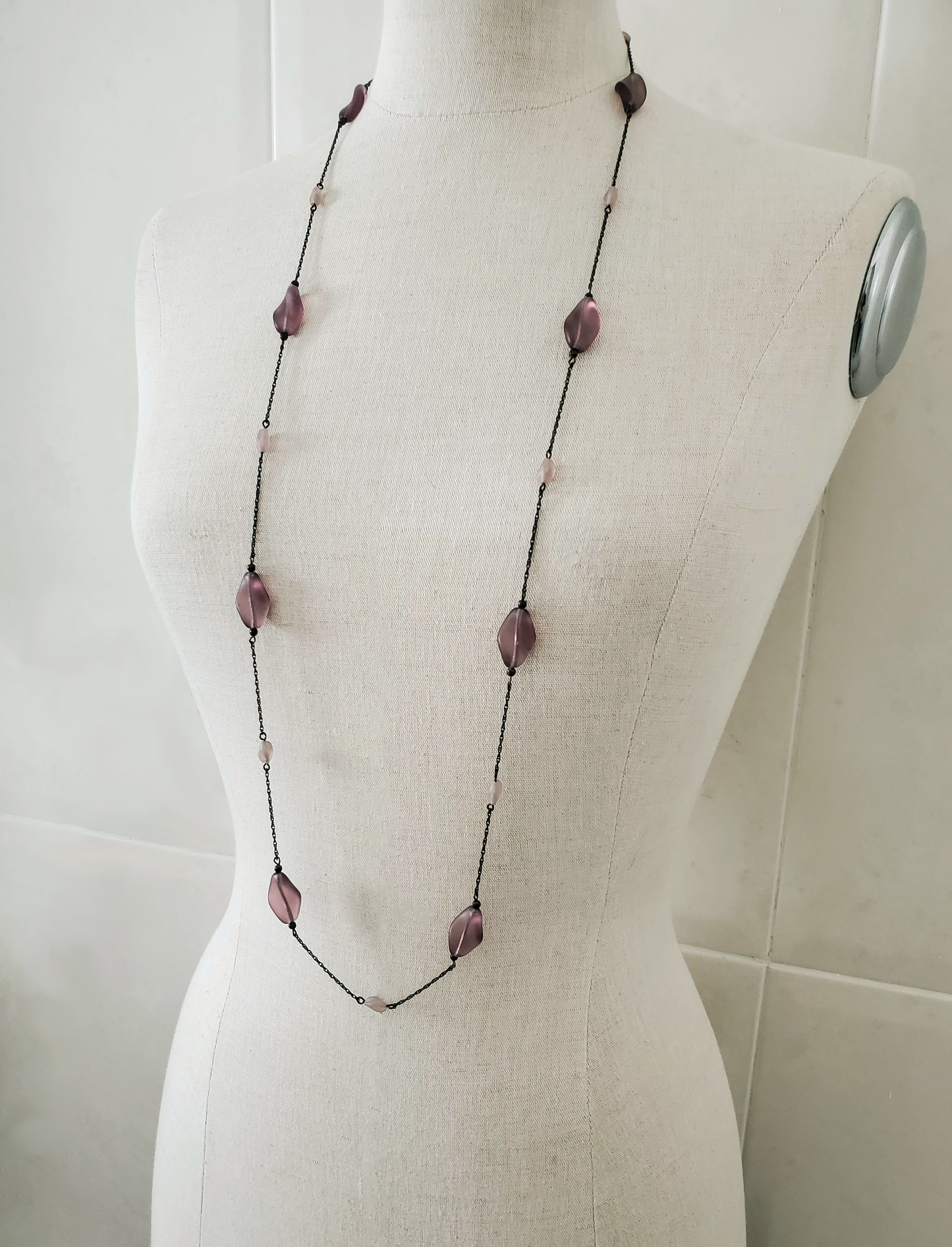 Frosted Matte Purple Twist Station Necklace