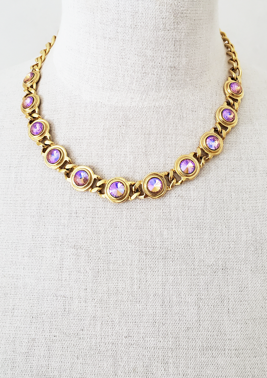 Gold Violet Sunshine Chunky Rivoli Necklace