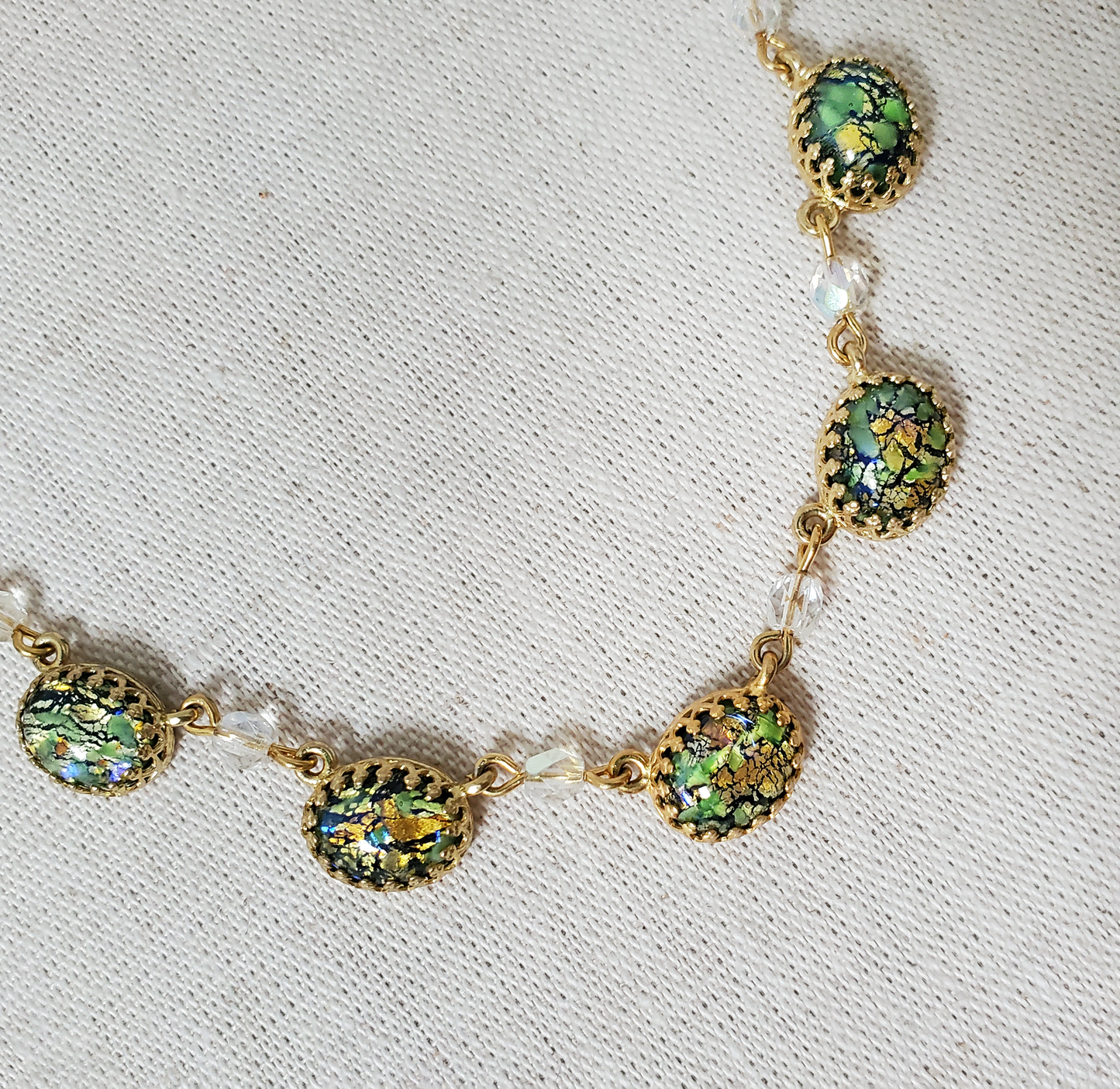 Czech Glass Green Fire Opal Necklace