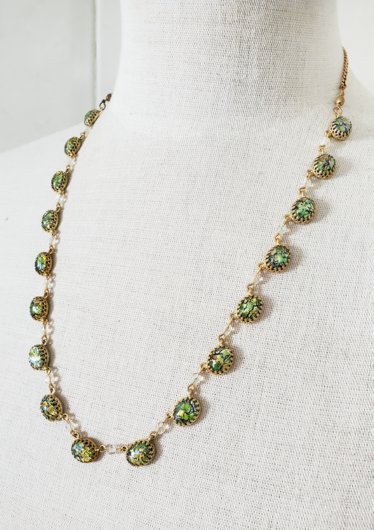 Czech Glass Green Fire Opal Necklace