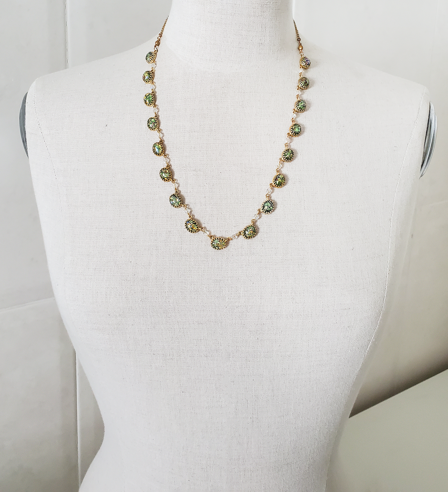 Czech Glass Green Fire Opal Necklace