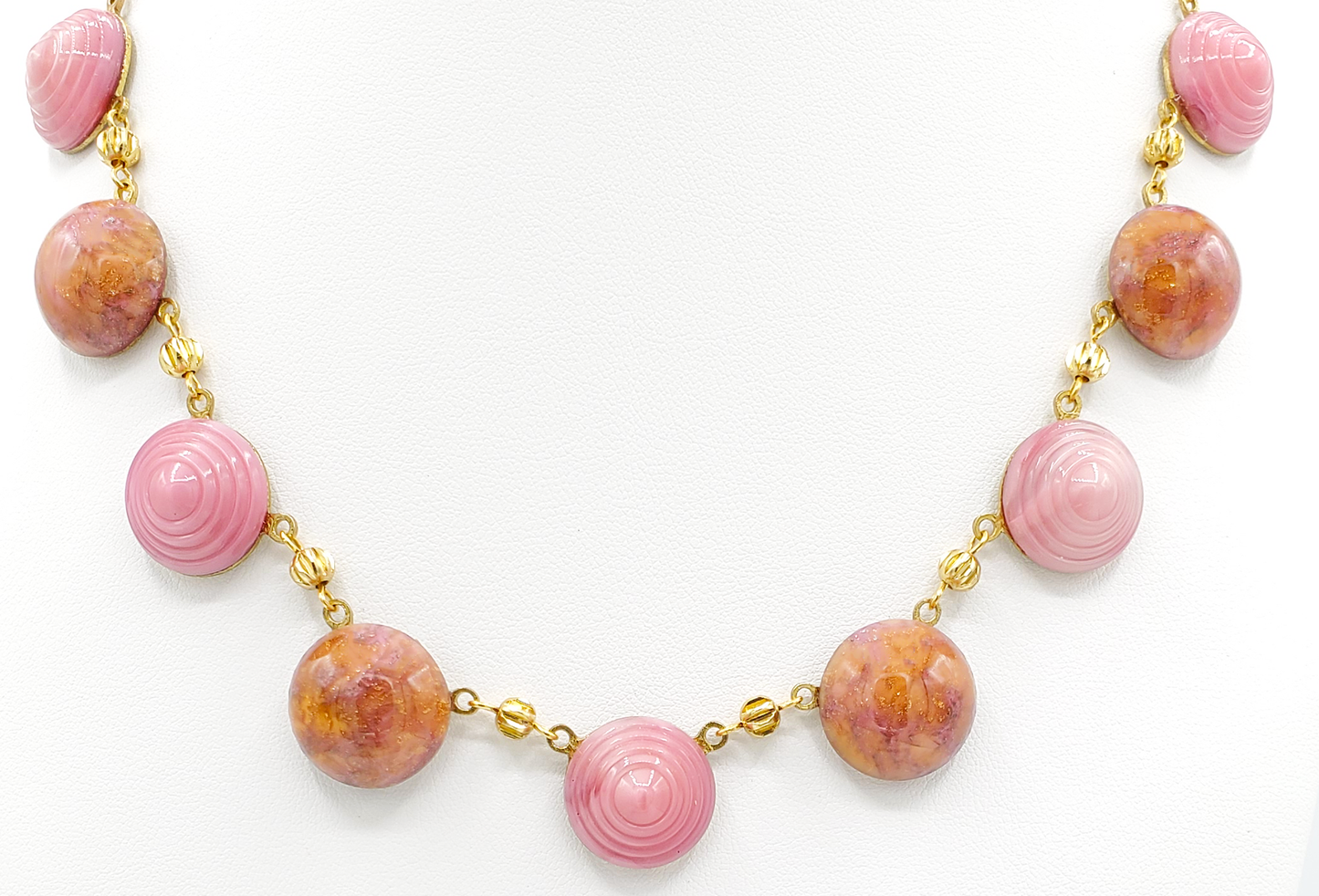 Pink Bullseye & Goldstone Necklace
