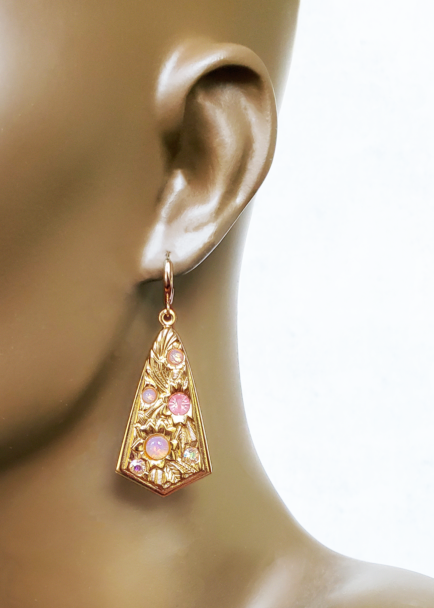 Gold and Opal Shield Earrings
