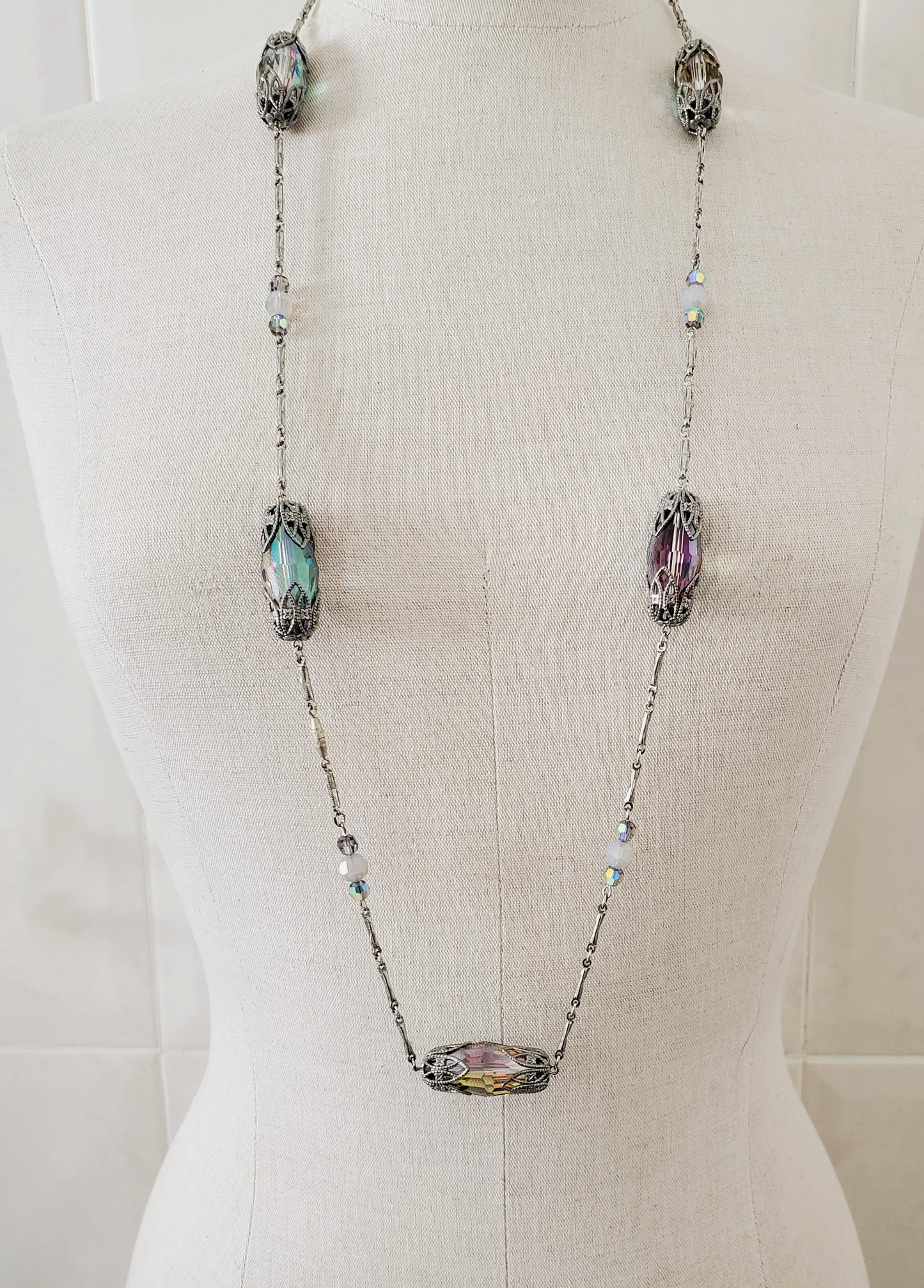 Aurora Rainbow Faceted Station Necklace