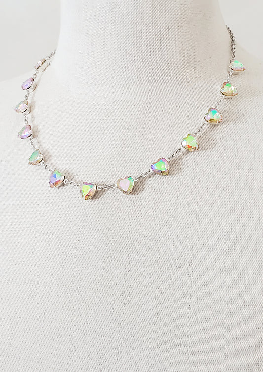 Aurora and Silver Heart Necklace