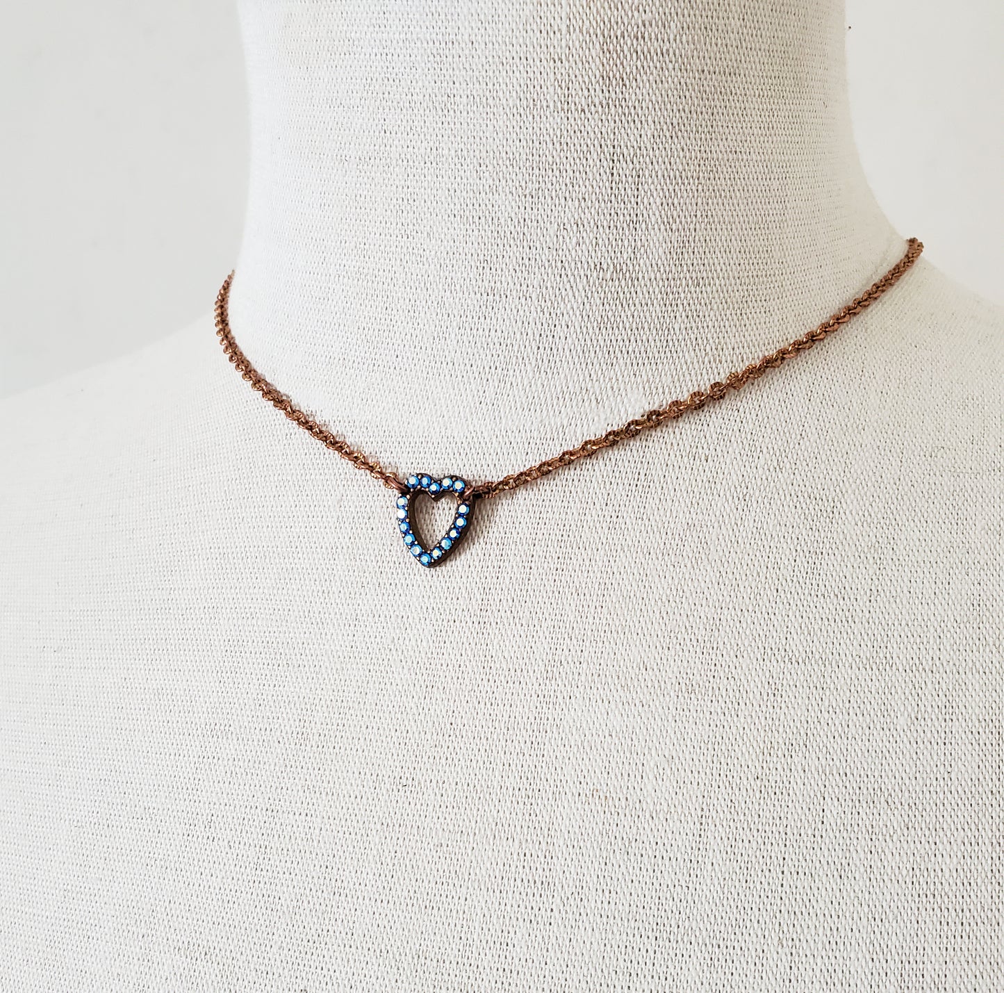 Blue Aurora Heart Charm Necklace