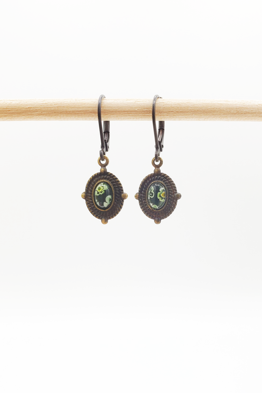 Little Millefiori Patina Earrings - Green