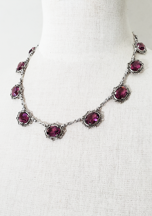 Amethyst Crystal Antique Silver Necklace