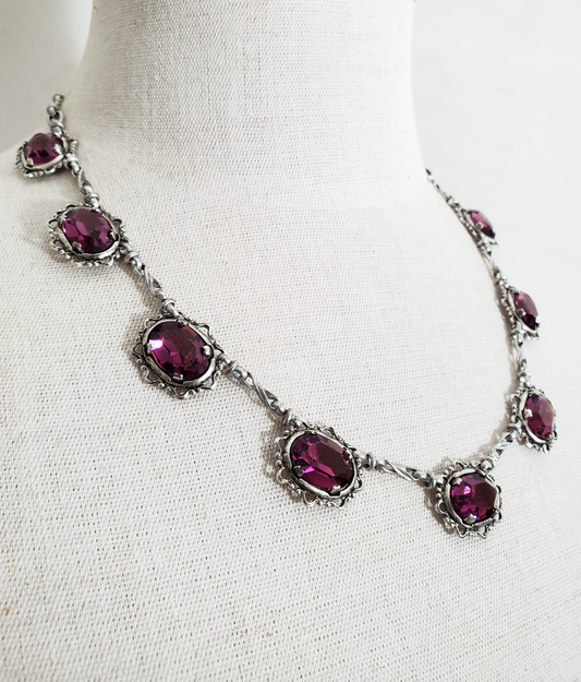 Amethyst Crystal Antique Silver Necklace