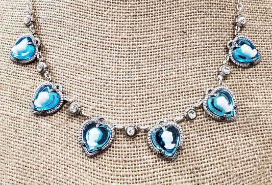 Turquoise Blue Heart Cameo Necklace