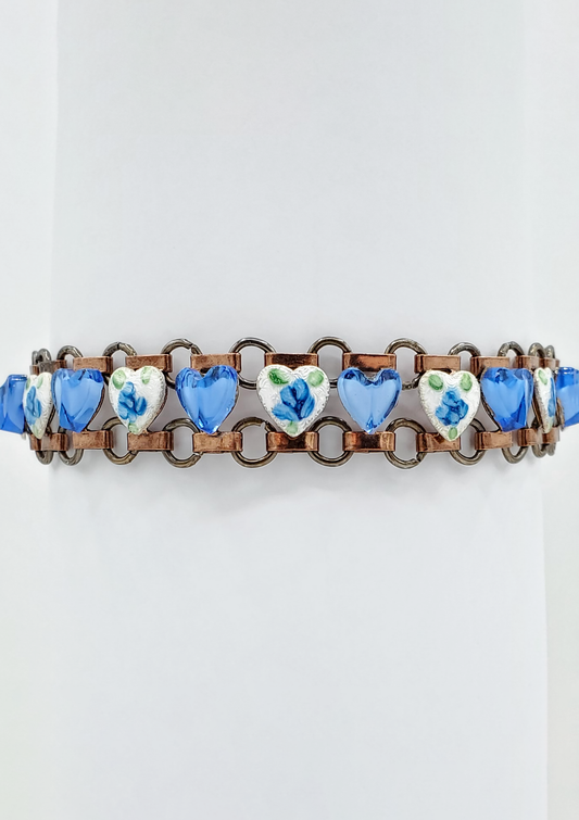 Blue Hearts and Guilloche Bracelet