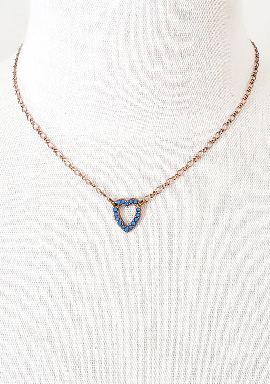 Blue Opal Heart Charm Necklace