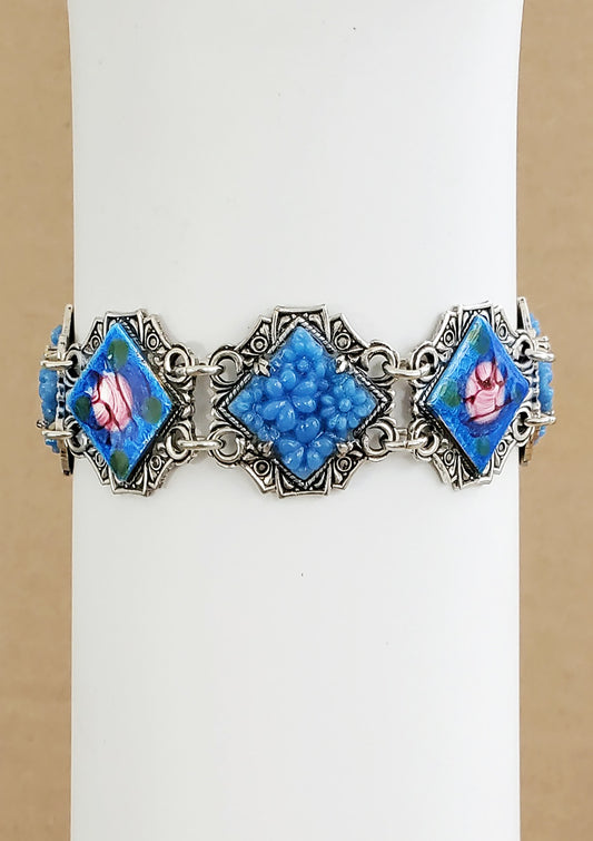 Blue Flowers and Guilloche Bracelet