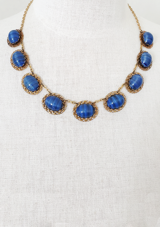 Deep Blue Tiger Eye Czech Glass Necklace