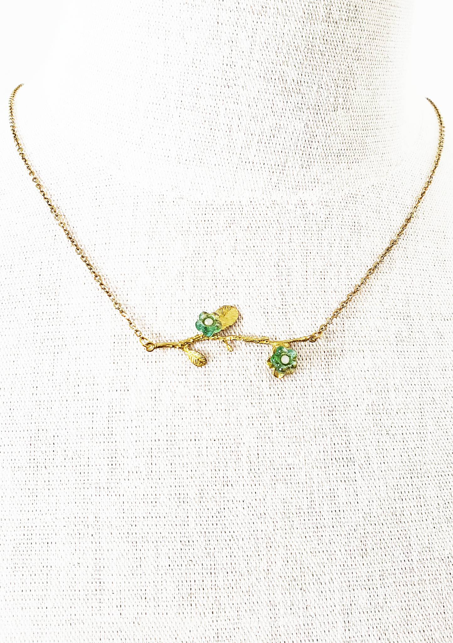 Branch and Green Flower Pendant Necklace