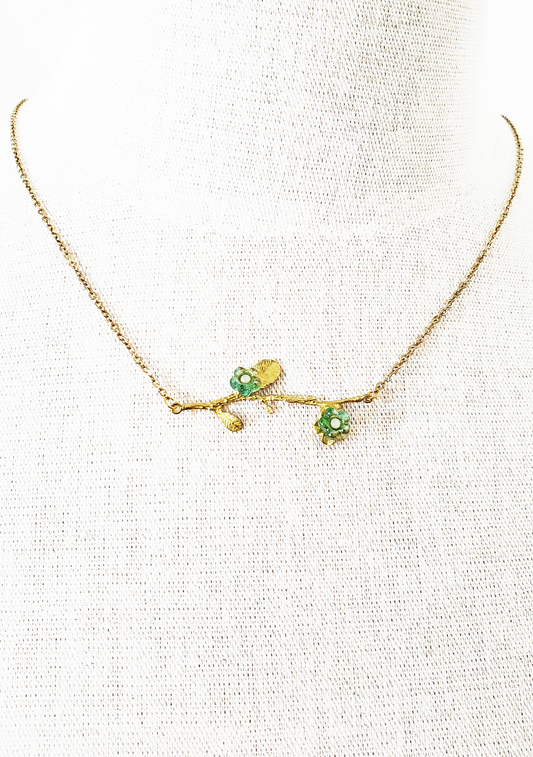 Branch and Green Flower Pendant Necklace