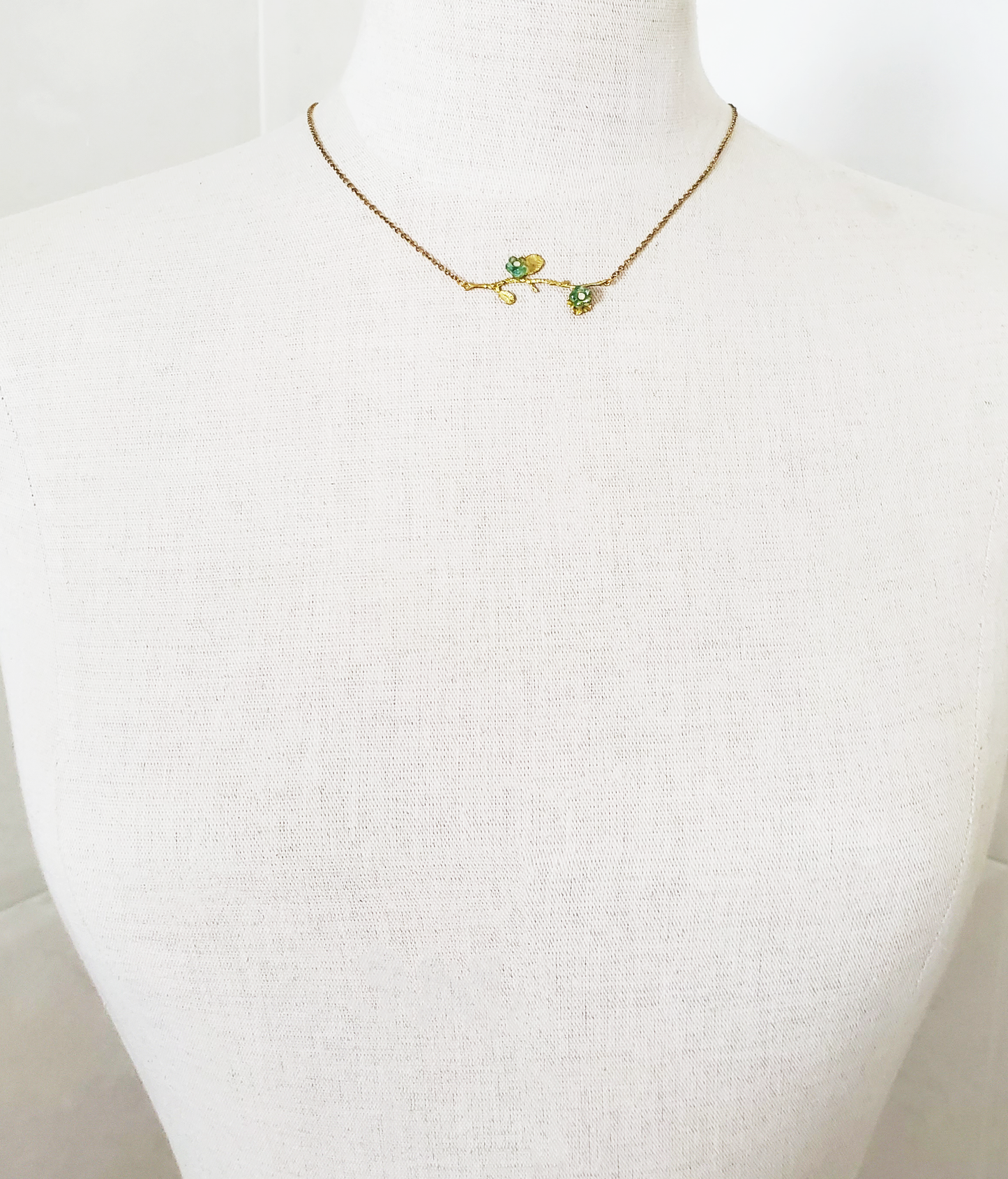 Branch and Green Flower Pendant Necklace