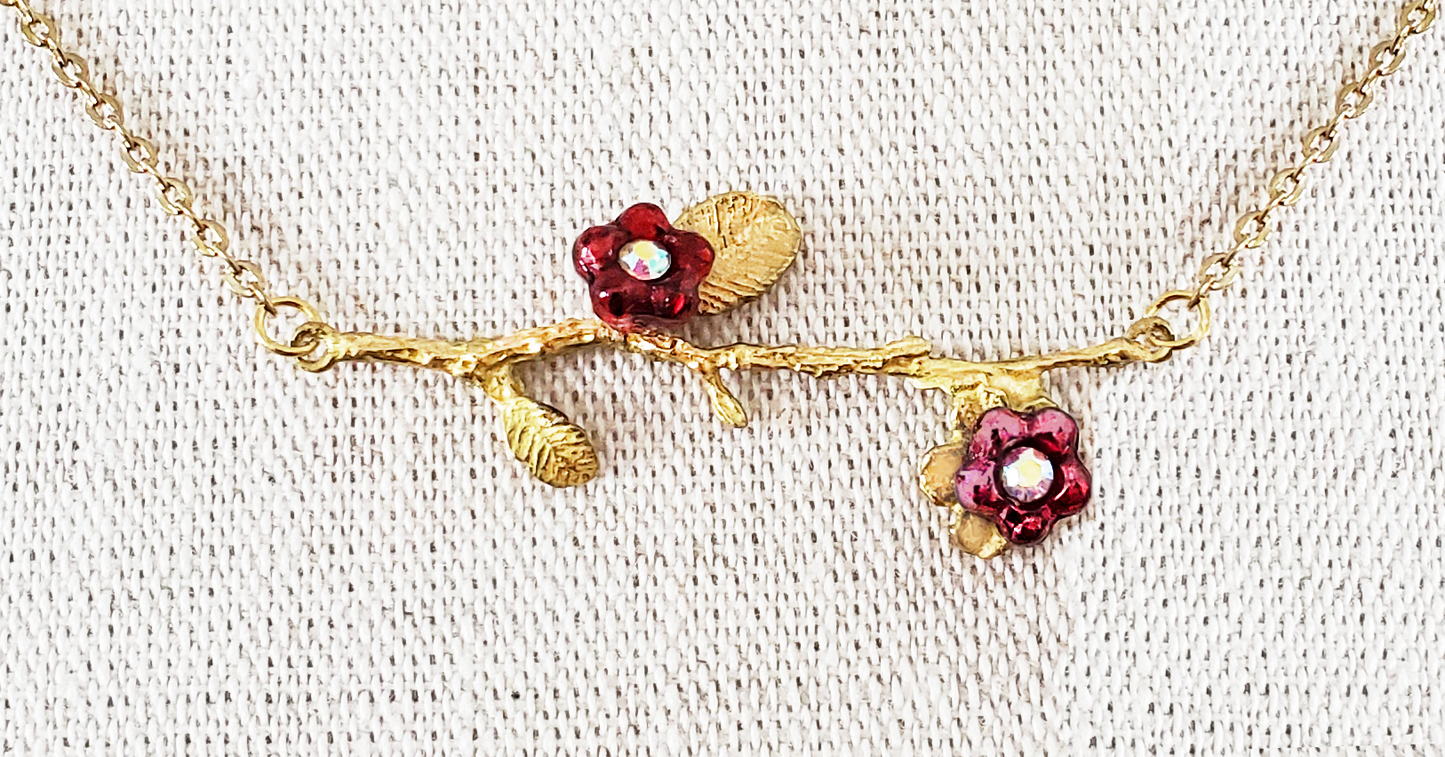 Branch and Red Flower Pendant Necklace