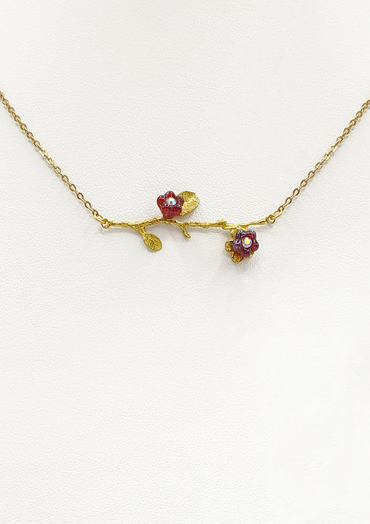 Branch and Red Flower Pendant Necklace