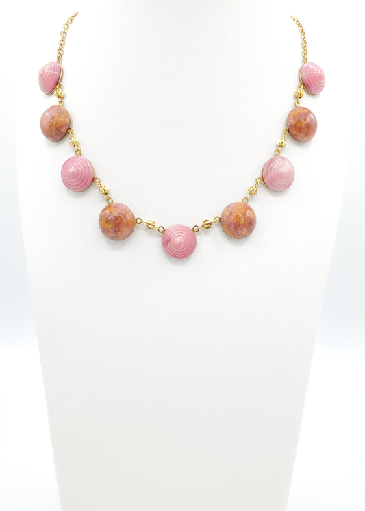 Pink Bullseye & Goldstone Necklace