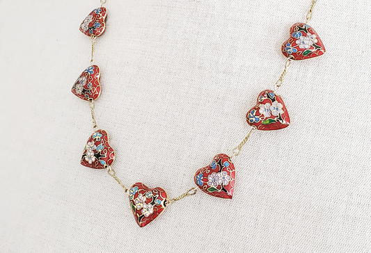 Cloisonne Red Hearts Necklace