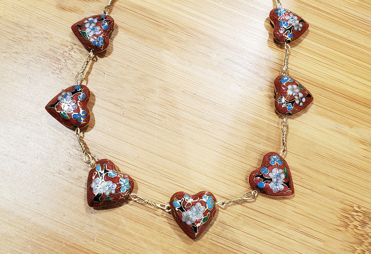 Cloisonne Red Hearts Necklace