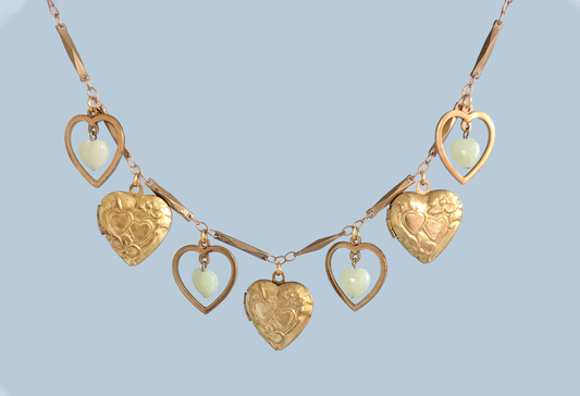 Old Heart Lockets and Czech Glass Necklace