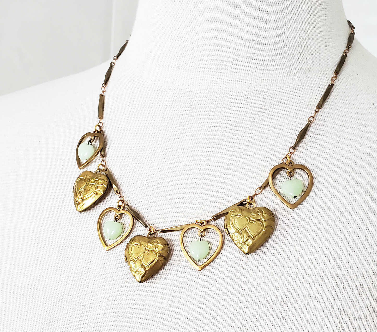 Old Heart Lockets and Czech Glass Necklace