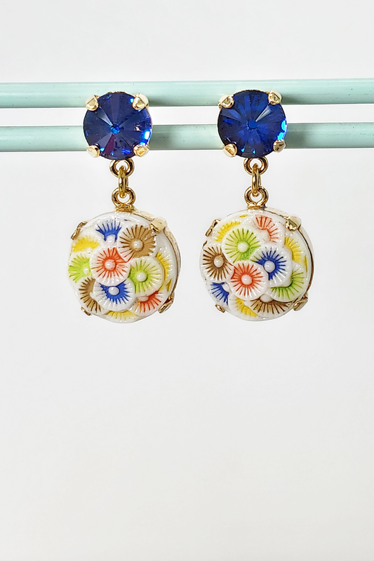 Flower Burst Earrings - Helio Blue Roulette