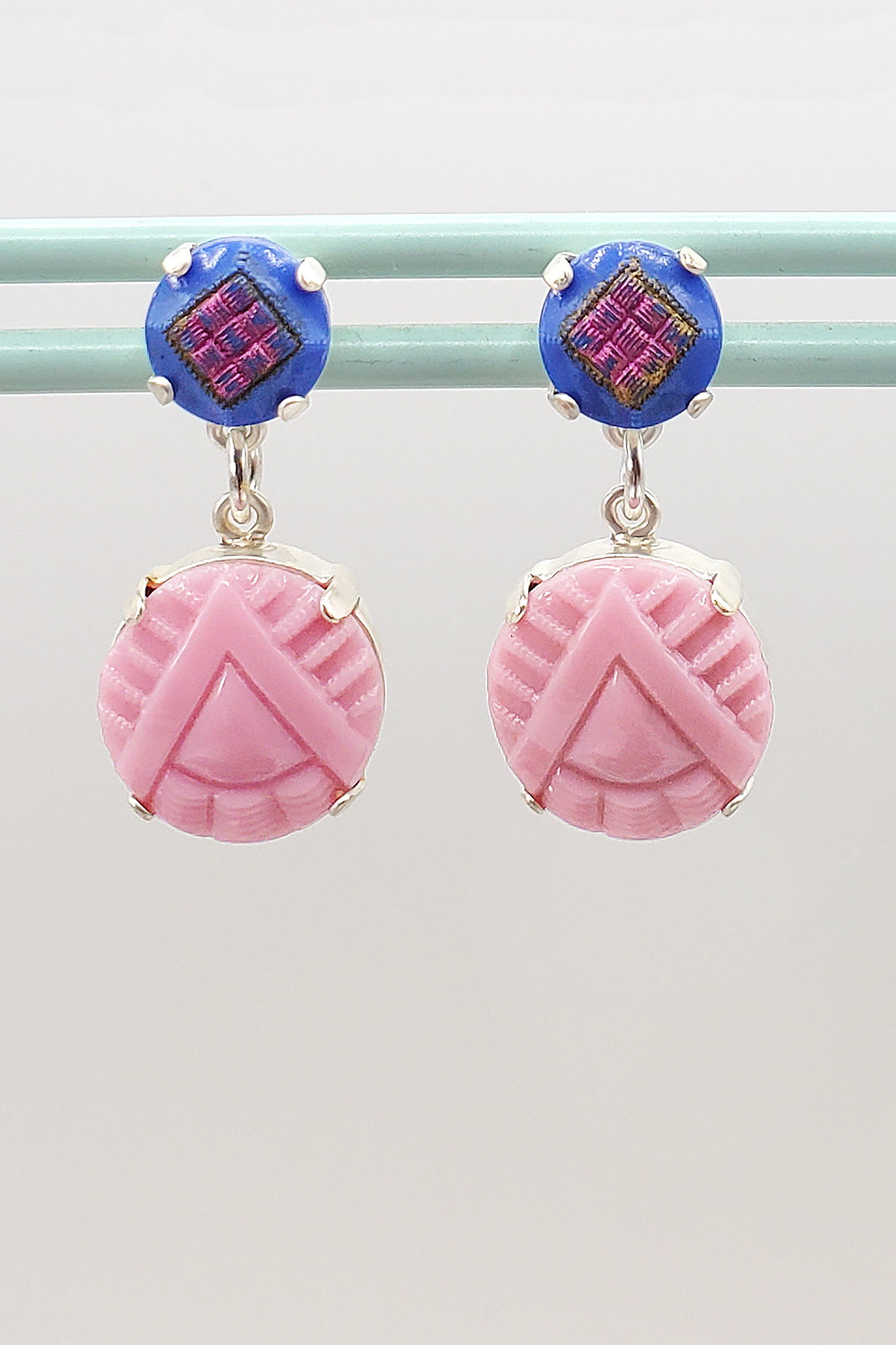 Deco Pink and Blue Earrings