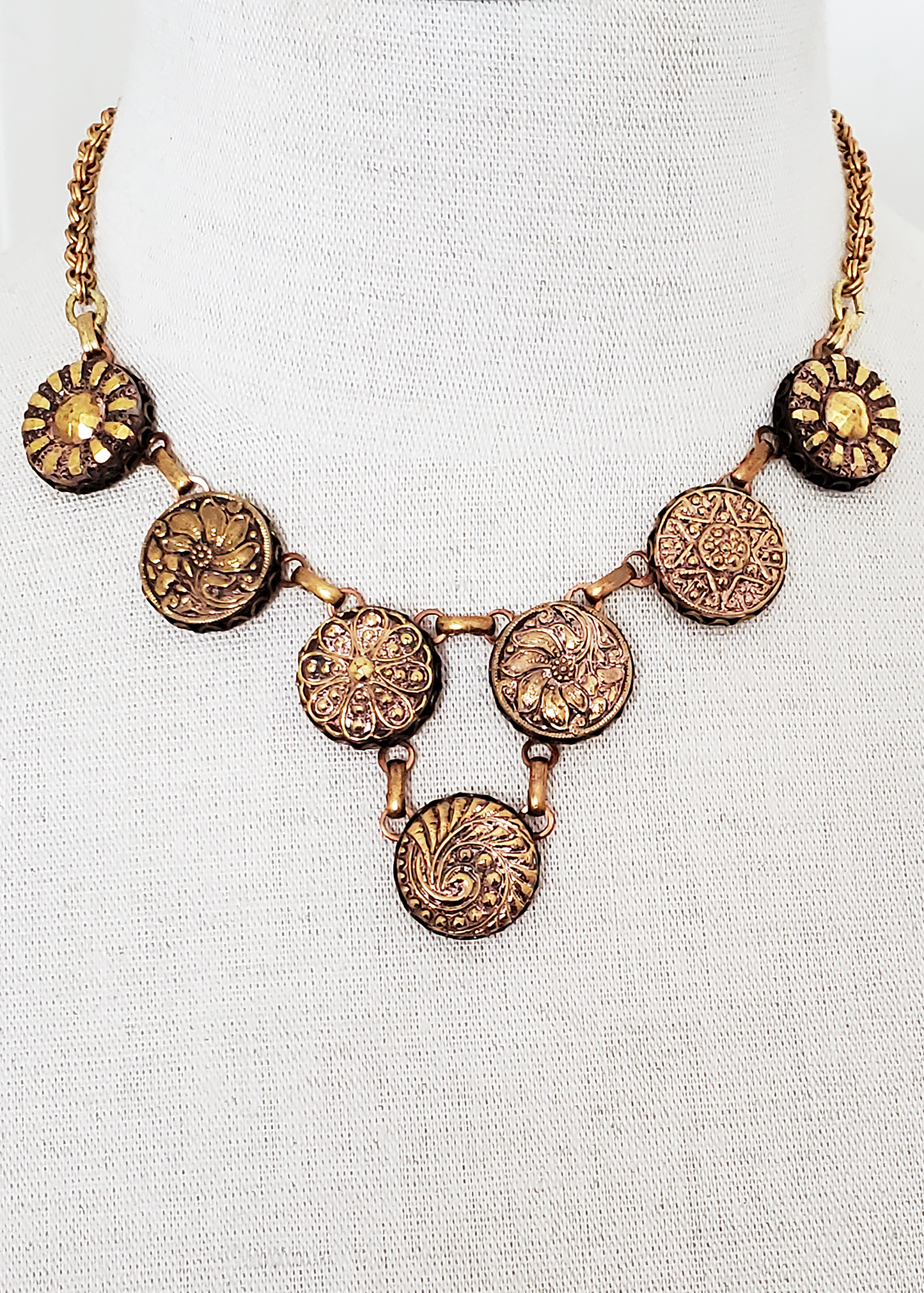 Gold on Topaz Czech Glass Drop Necklace
