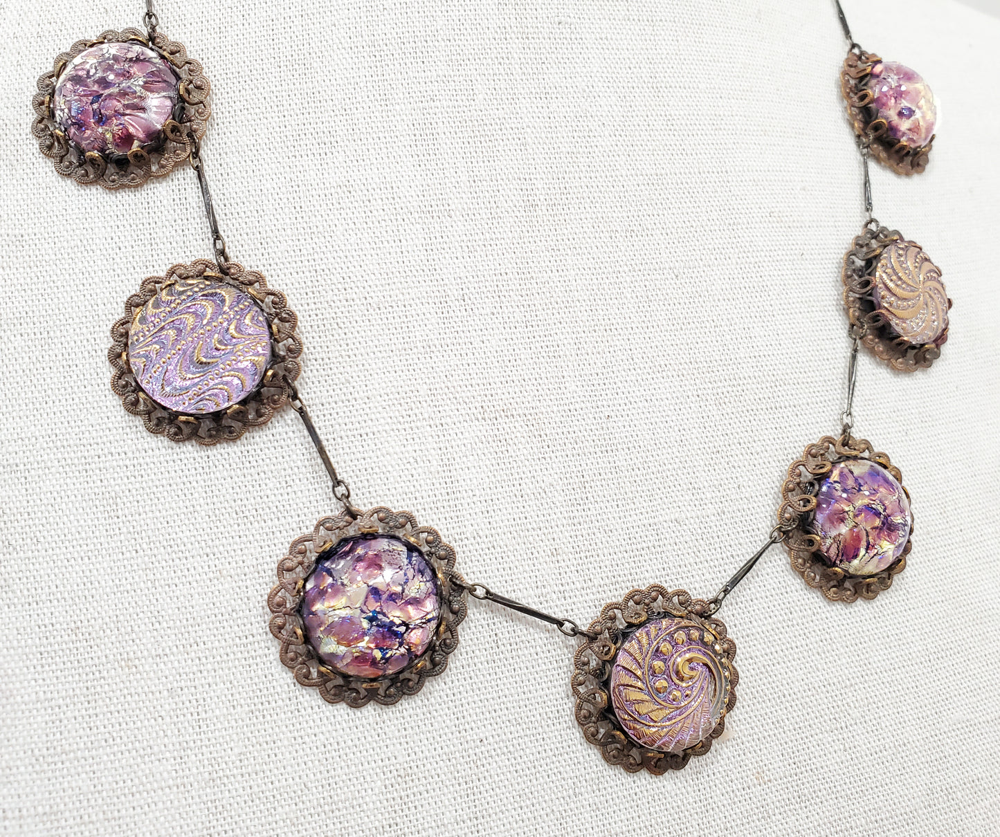 Amethyst, Topaz, and Gold Patina Necklace