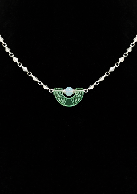 Art Deco Etched Half Moon Necklace