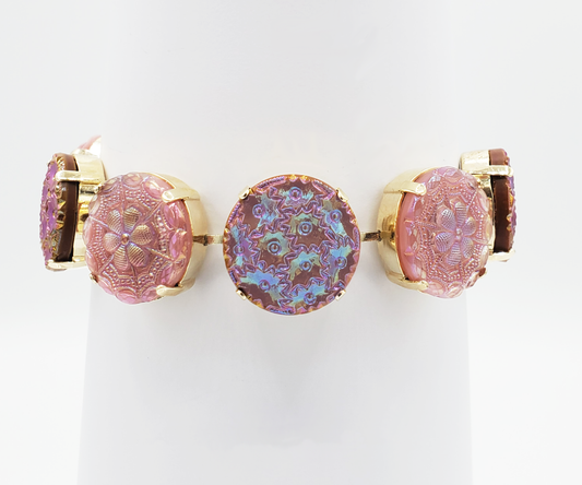 Lacy Pink & Aurora Flowers Bracelet