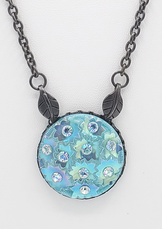 Iridescent Turquoise Blue Flower Burst Pendant