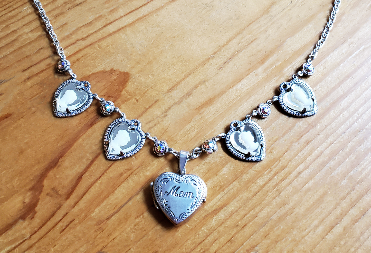 Sterling "Mom" Heart Locket and Heart Cameo Necklace