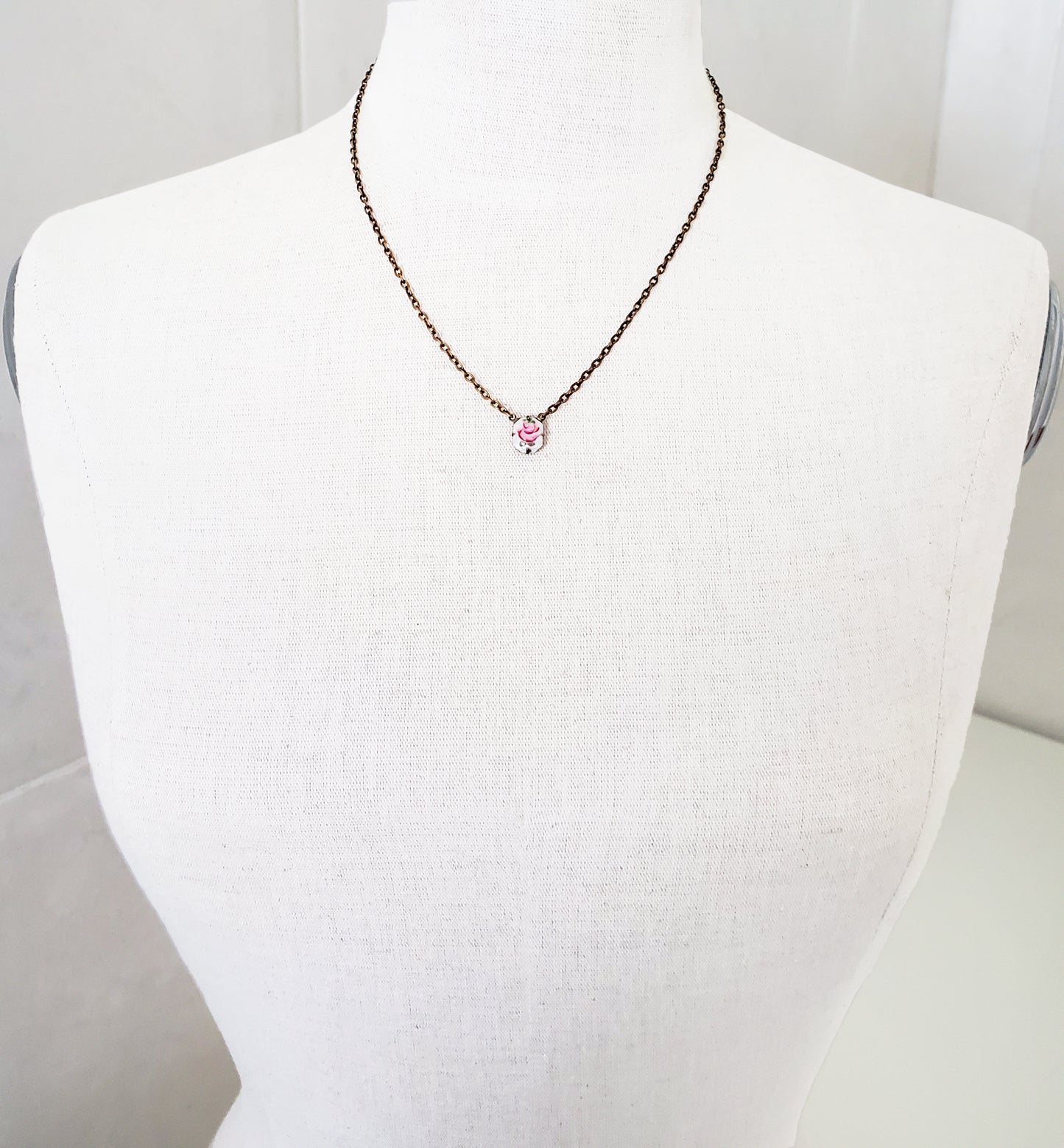 Guilloche Rose Octagon Charm Necklace