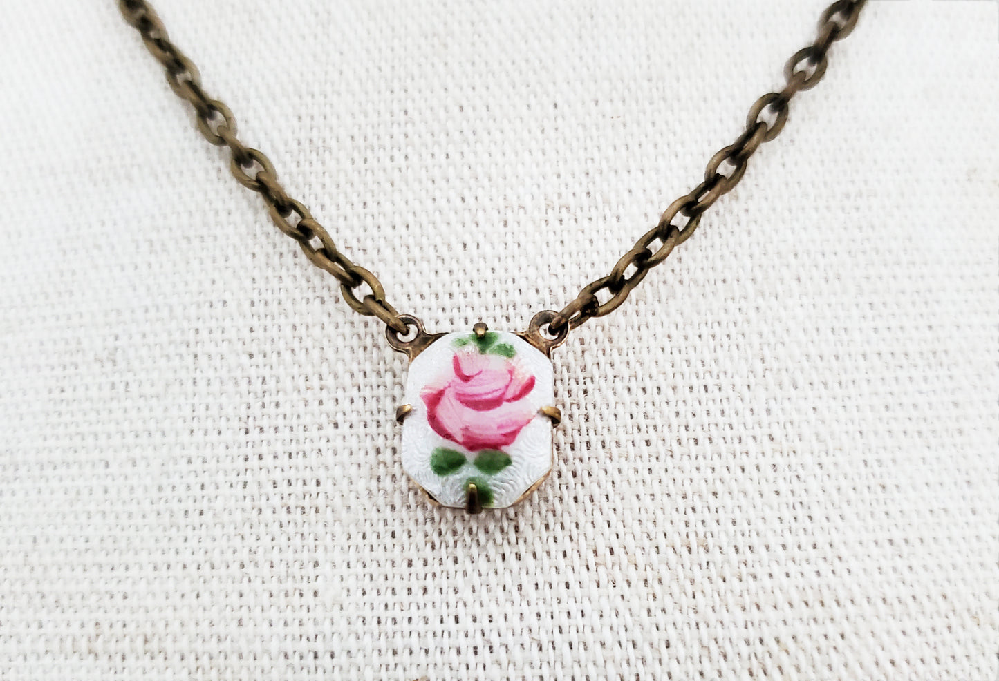 Guilloche Rose Octagon Charm Necklace