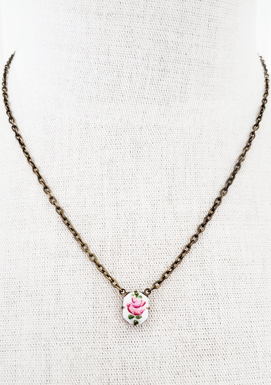 Guilloche Rose Octagon Charm Necklace