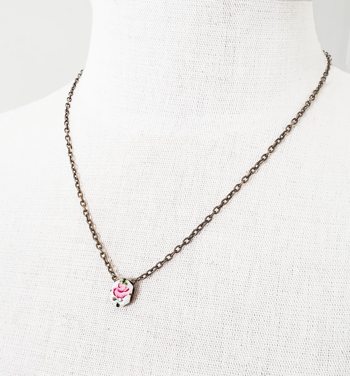 Guilloche Rose Octagon Charm Necklace