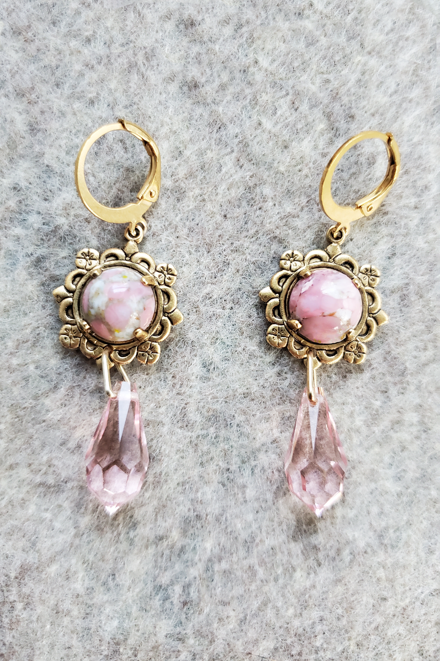 Rose Marble and Crystal Earrings