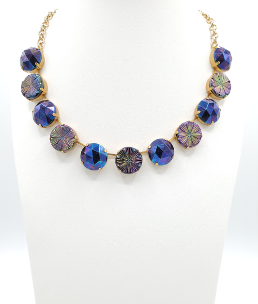 Aurora Purple & Pinwheel Iris Glass Necklace